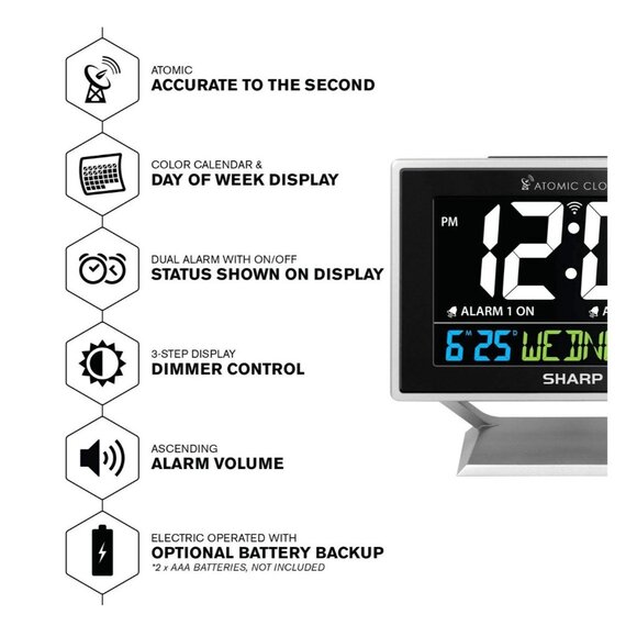 Sharp Atomic Desktop Clock with Color Display - Atomic Accuracy - Easy to Read S - Picture 3 of 7